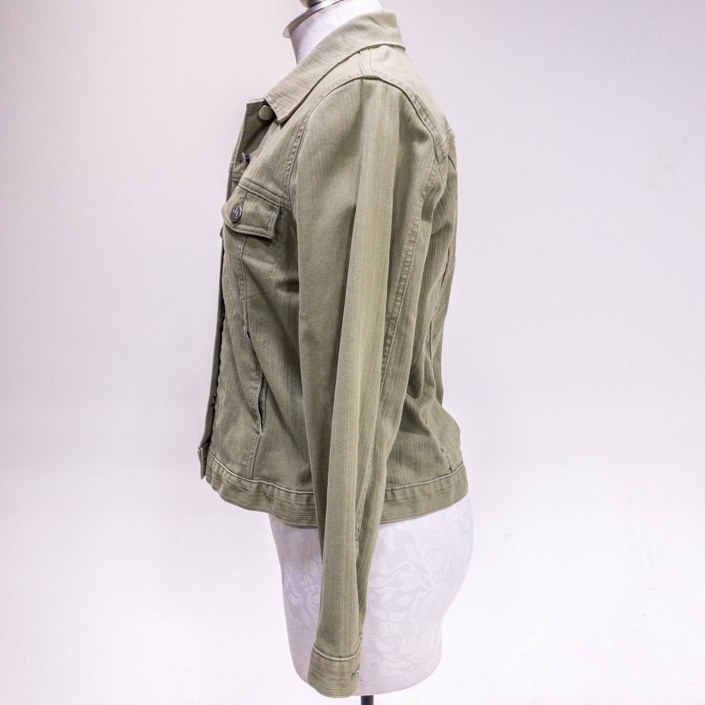 Vintage 90s Y2K Anthropologie S Cotton Jean Jacket Light Green Tan Grey - Picture 7 of 14